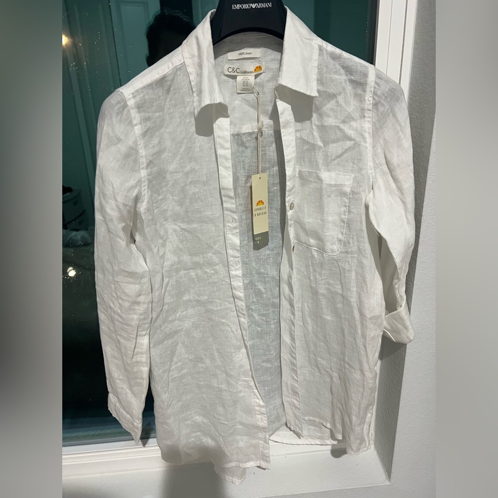 C&C California linen shirt white New! Size XS - Picture 7 of 9